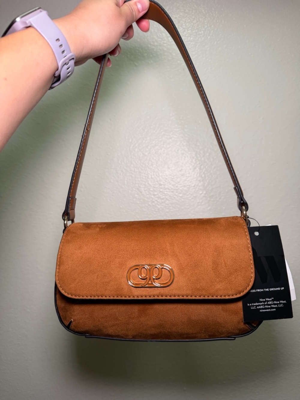 Nine West Suede Shoulder Bag in Cognac